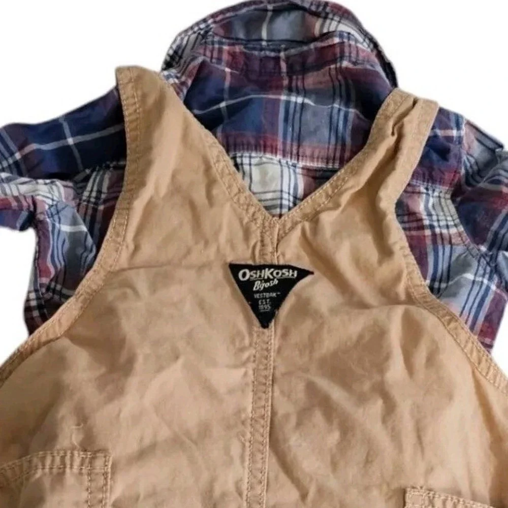 Oshkosh B'gosh Vestbak 2‎ Piece Set 18 mo Denim Bib Overalls Romper Roll Cuff